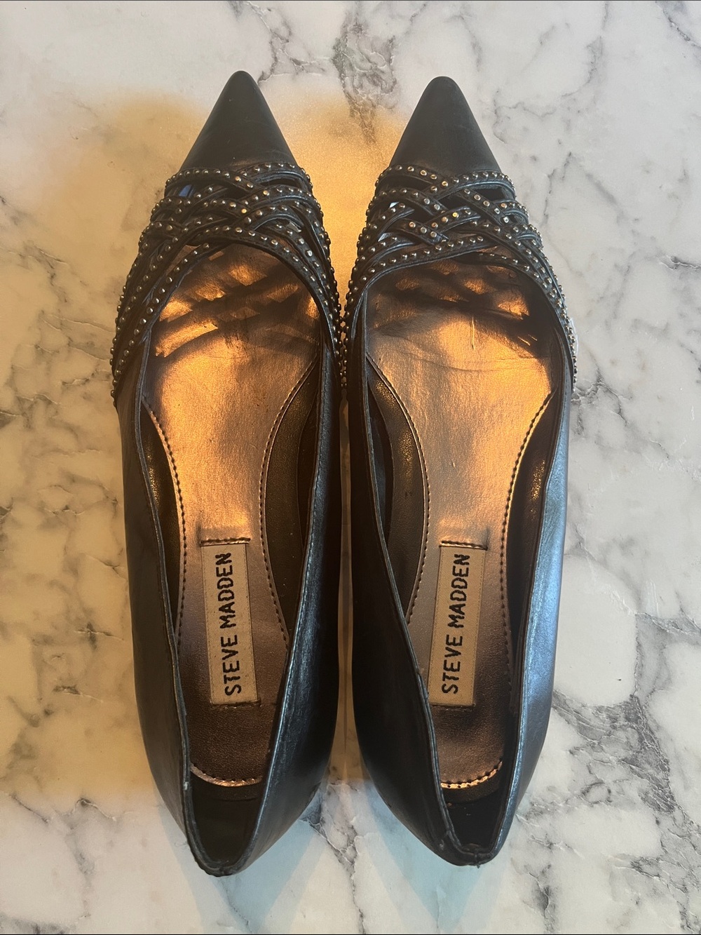 Steve Madden Black Pointed Toe Studded Ballet Flats